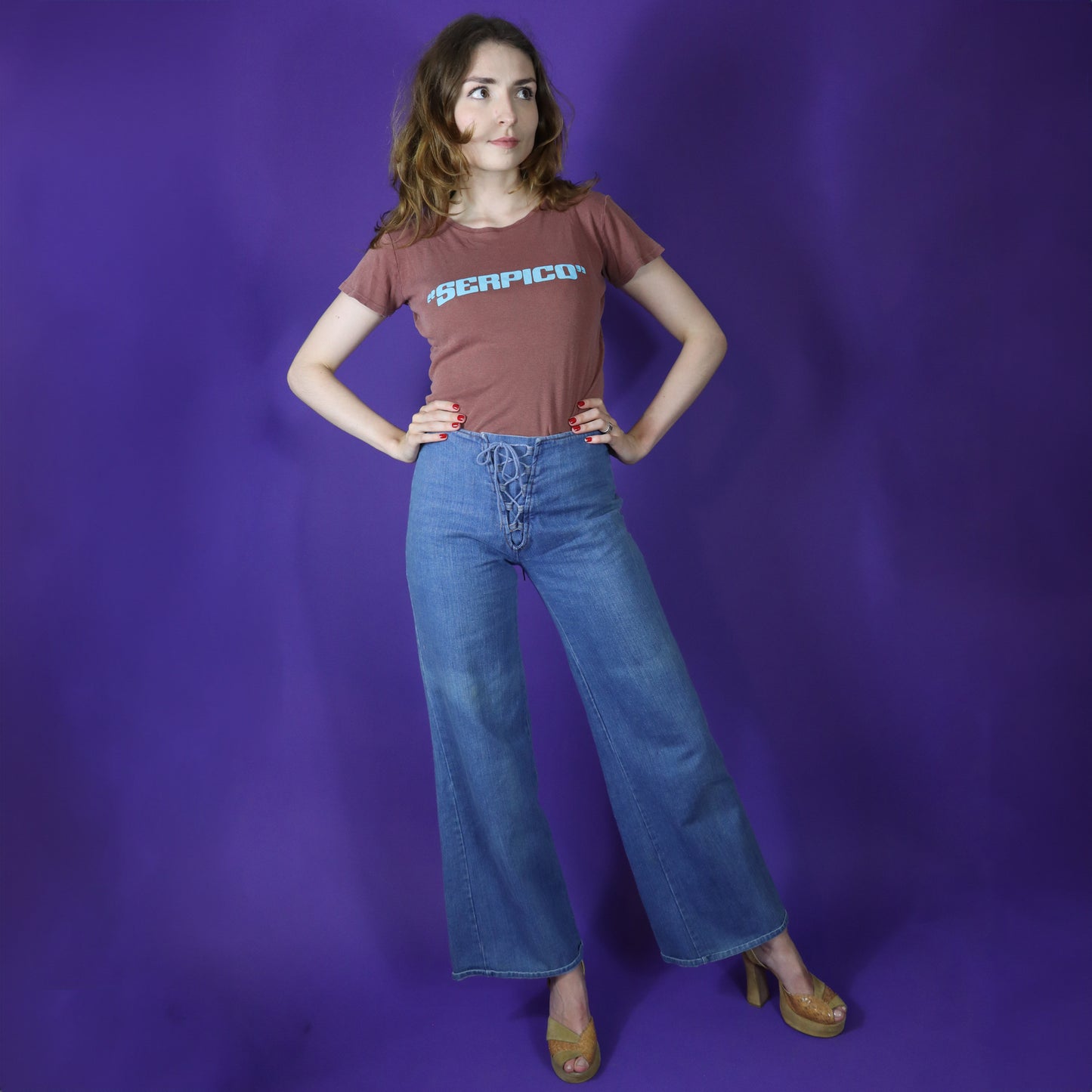 Vintage 1970s Lace Up Denim Flares