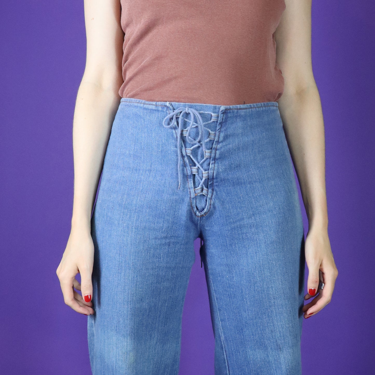 Vintage 1970s Lace Up Denim Flares