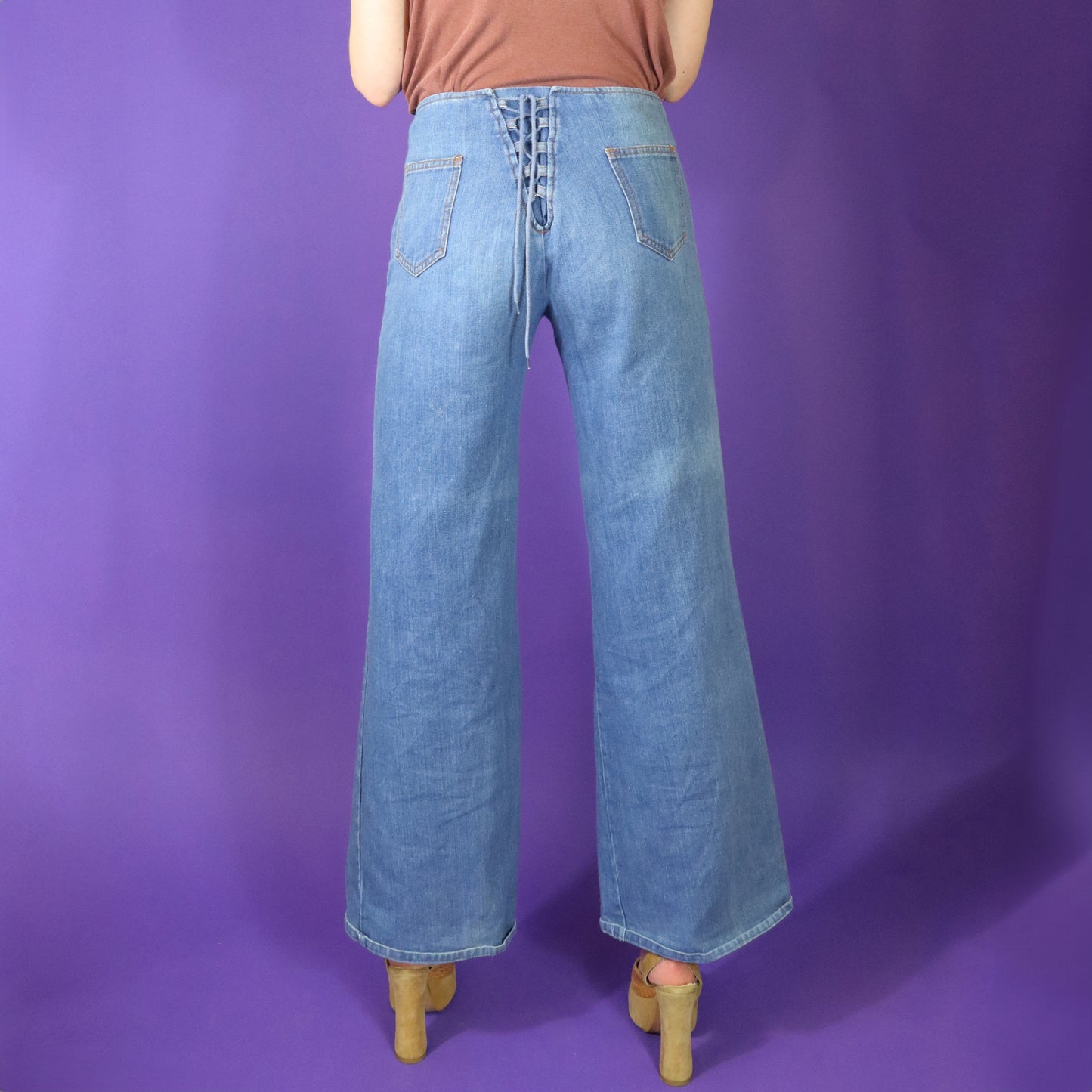 Vintage 1970s Lace Up Denim Flares