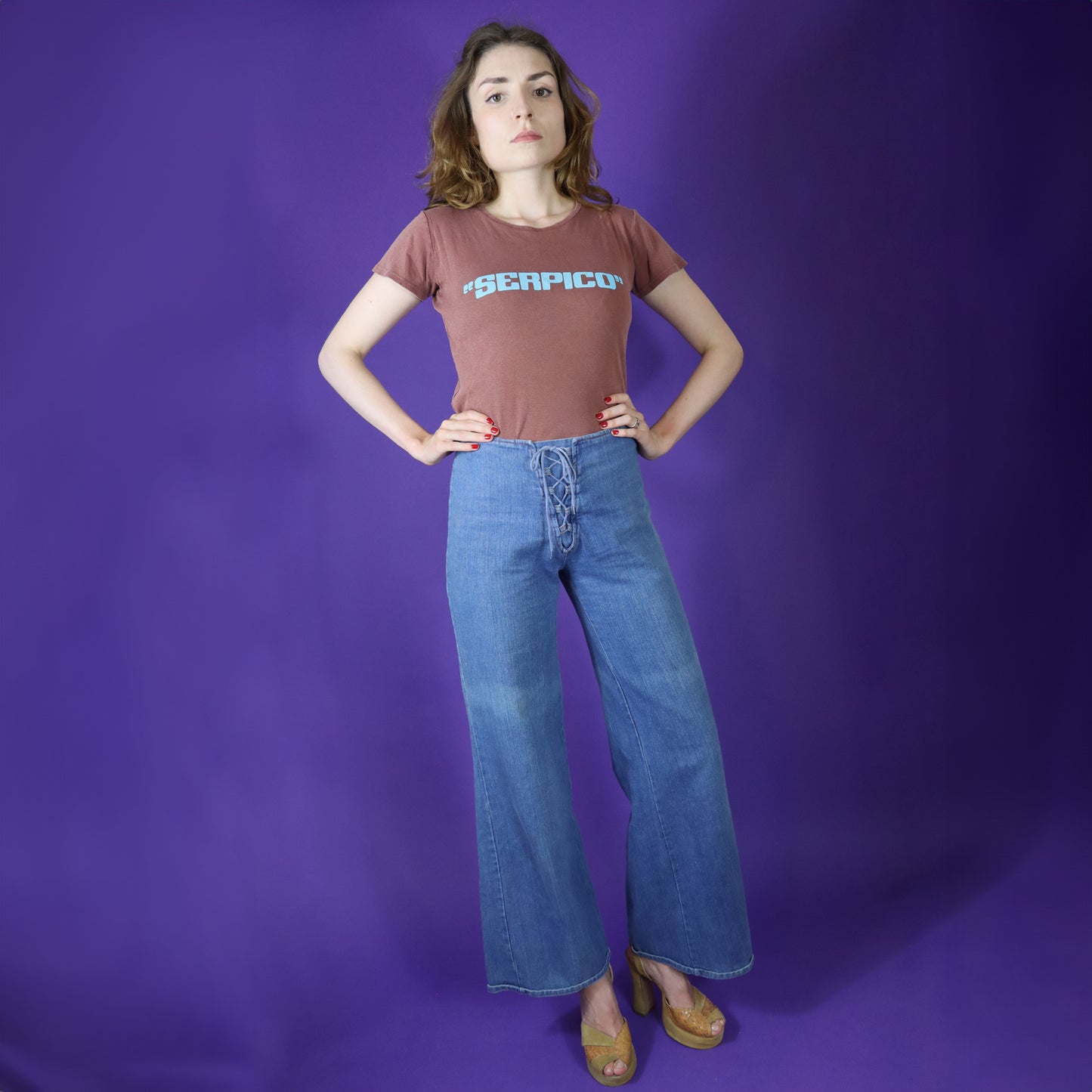 Vintage 1970s Lace Up Denim Flares