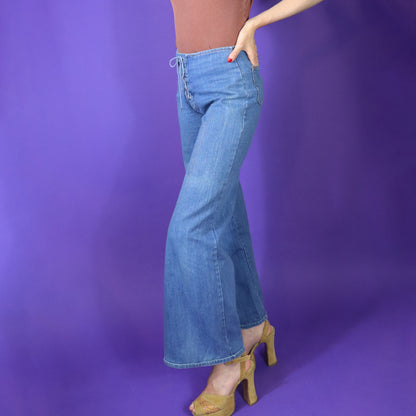 Vintage 1970s Lace Up Denim Flares