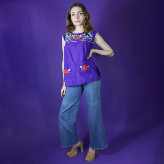 Vintage 1970s Mexican Cotton Top Purple