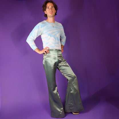 Vintage 1970s Pale Green Satin Flares