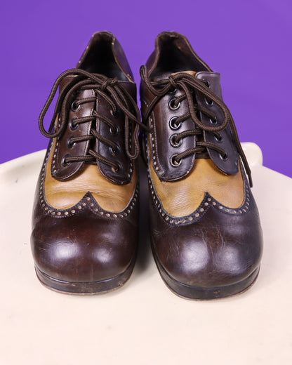 Vintage 1970s Two Tone Brogue Platform Shoes