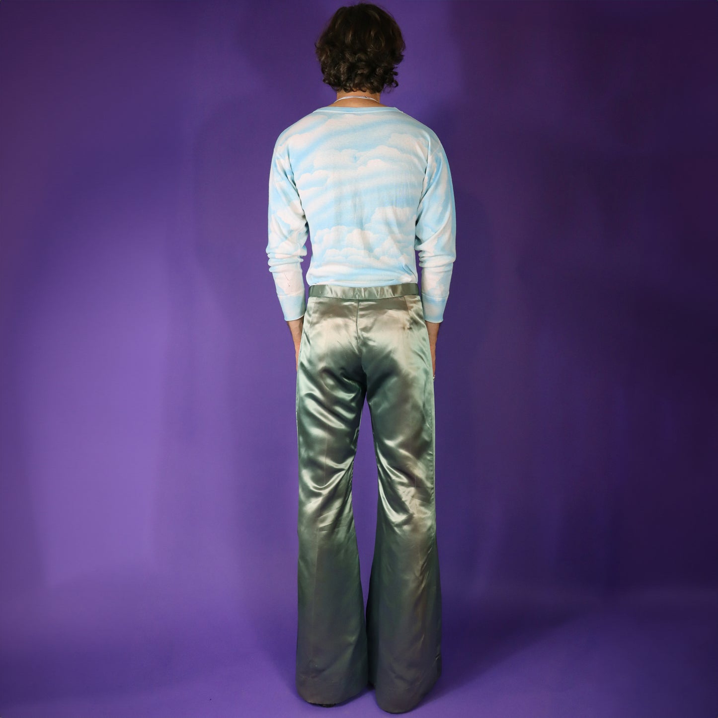 Vintage 1970s Pale Green Satin Flares