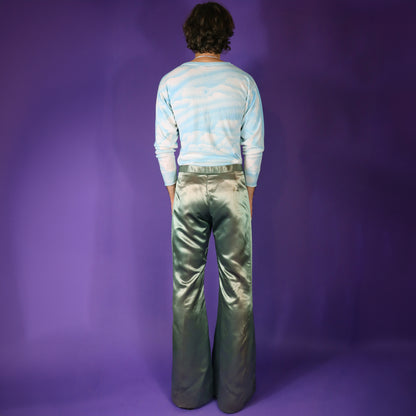 Vintage 1970s Pale Green Satin Flares