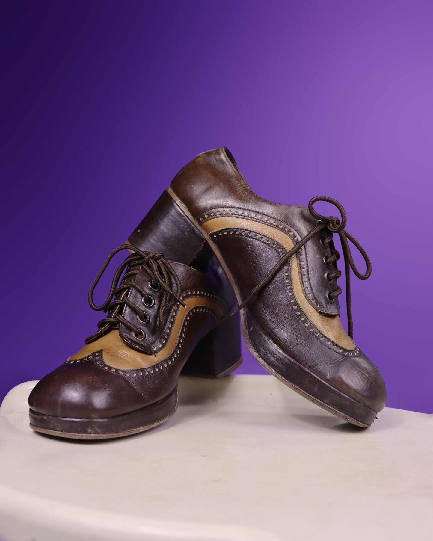 Vintage 1970s Two Tone Brogue Platform Shoes