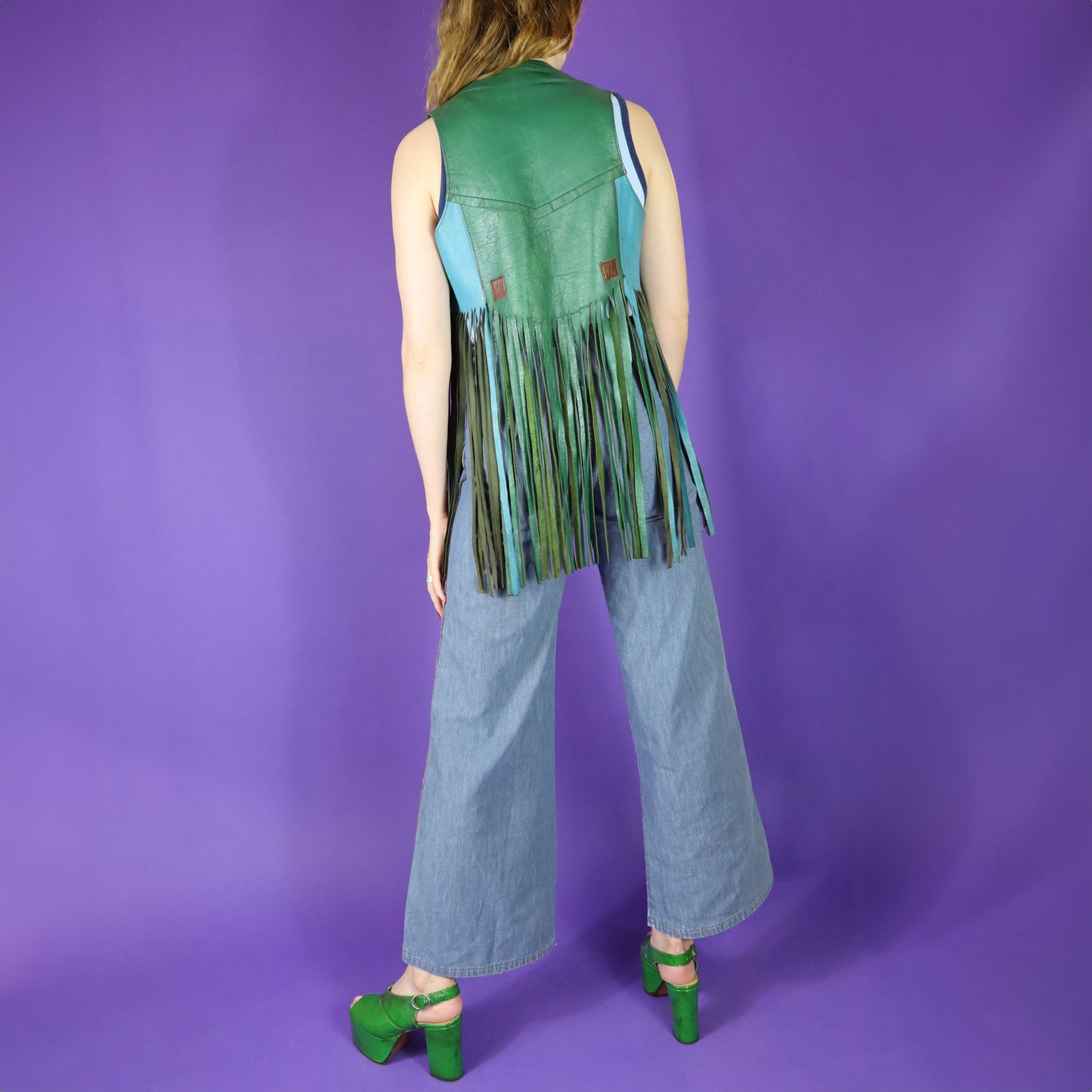 Vintage 1970s Patchwork Leather Fringe Vest