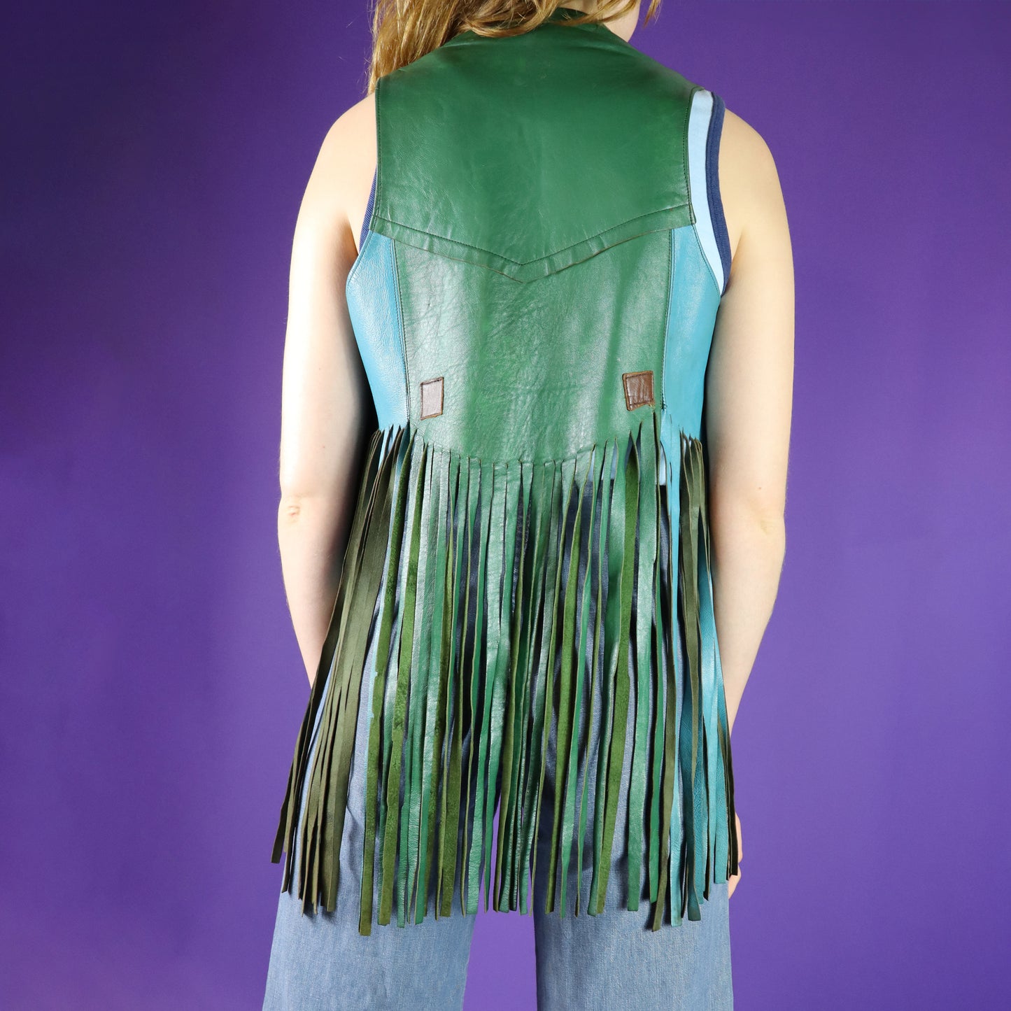 Vintage 1970s Patchwork Leather Fringe Vest