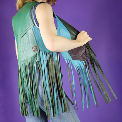 Vintage 1970s Patchwork Leather Fringe Vest