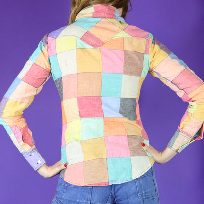 Vintage 1970s Patchwork Madras Cotton Rainbow Shirt 1