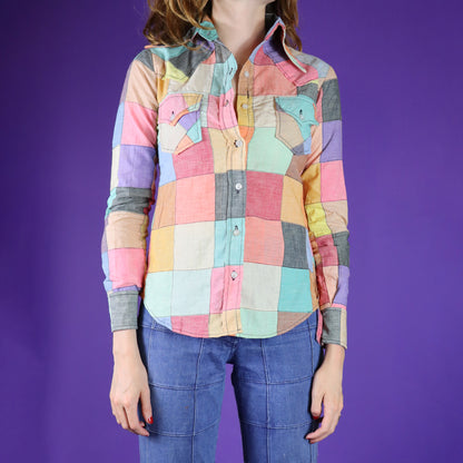 Vintage 1970s Patchwork Madras Cotton Rainbow Shirt 1