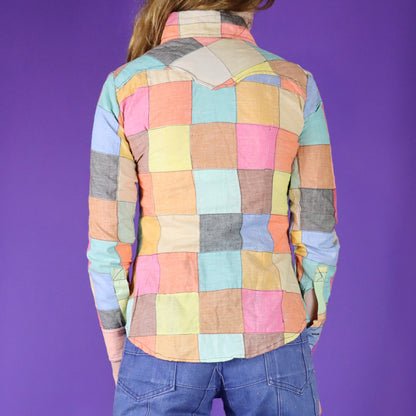 Vintage 1970s Patchwork Madras Rainbow Cotton Shirt 2