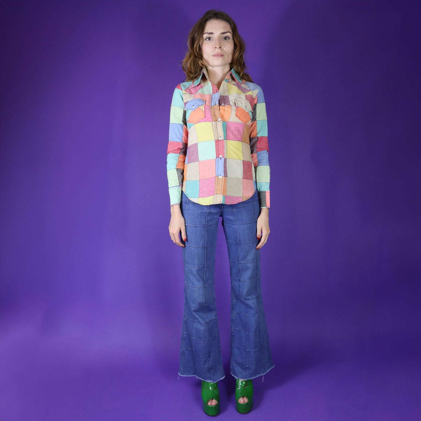 Vintage 1970s Patchwork Madras Rainbow Cotton Shirt 3