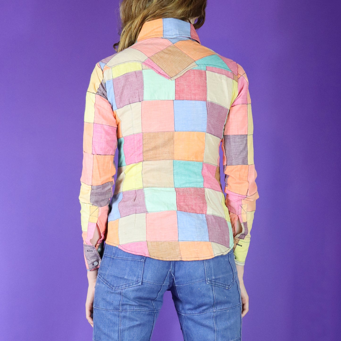 Vintage 1970s Patchwork Madras Rainbow Cotton Shirt 3