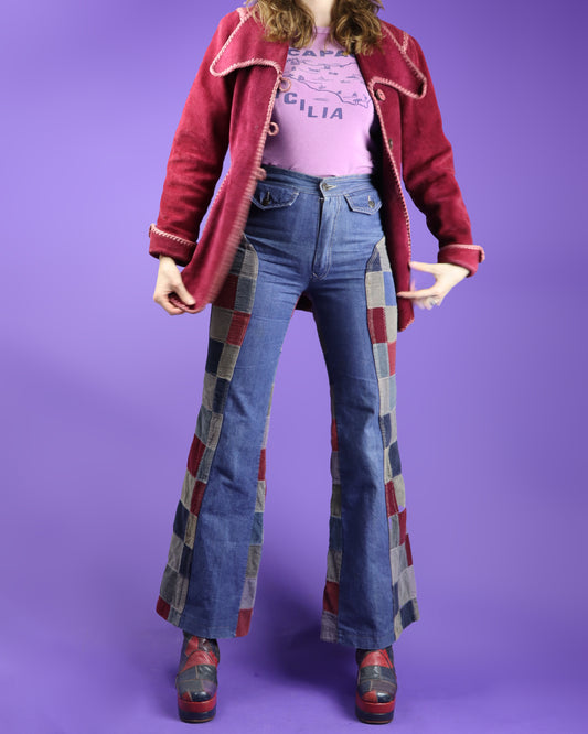 Vintage 1970s Faded Glory Patchwork Corduory Denim Jeans Flares