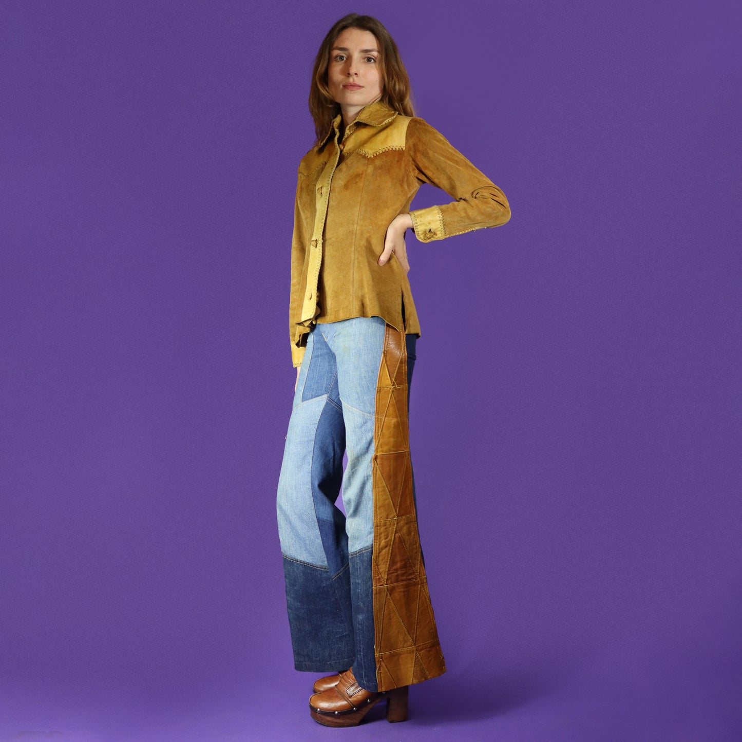 Vintage 1970s Mexican Whipstitch Suede Jacket