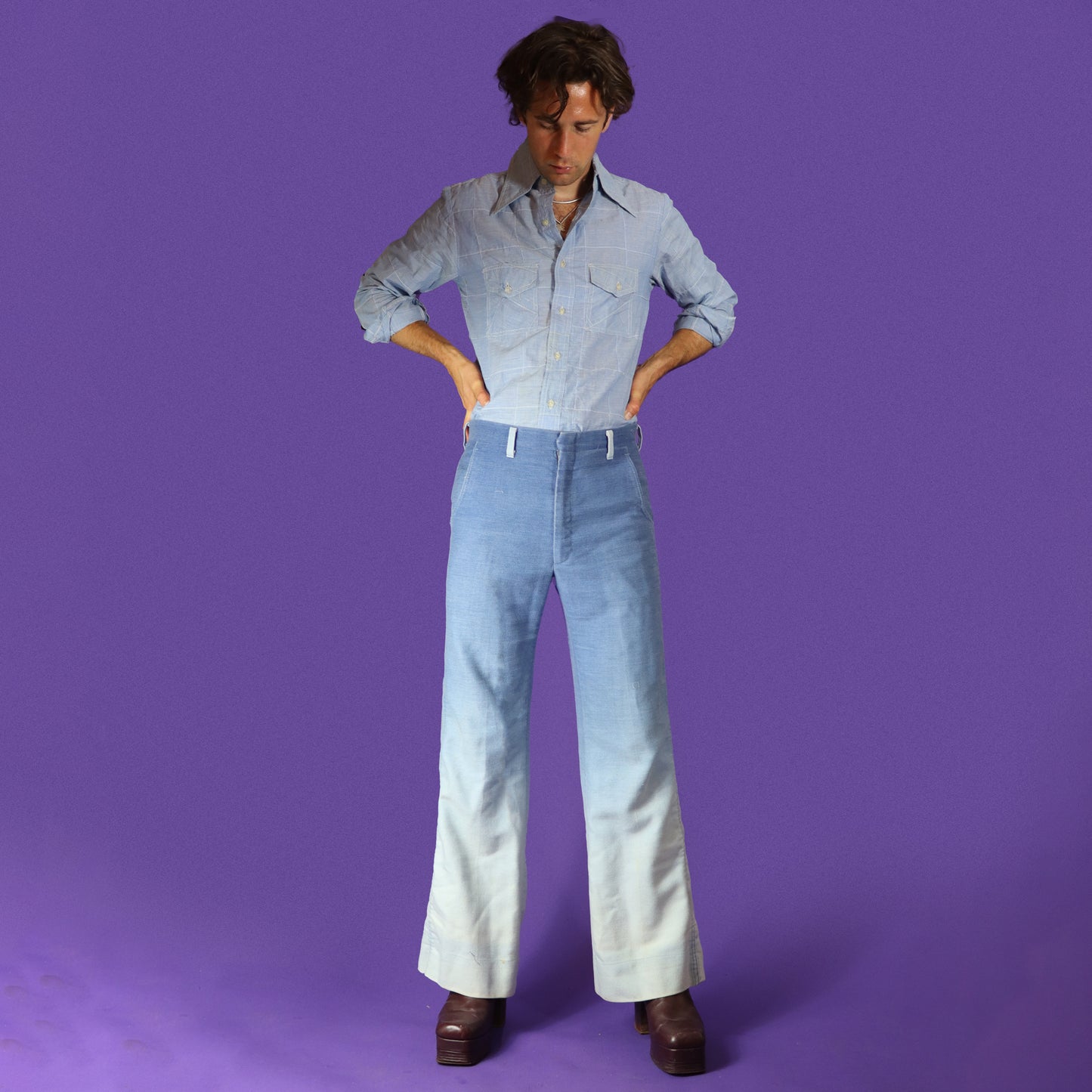 Vintage 1970s Ombré Gradient Brushed Cotton Denim Jeans Flares