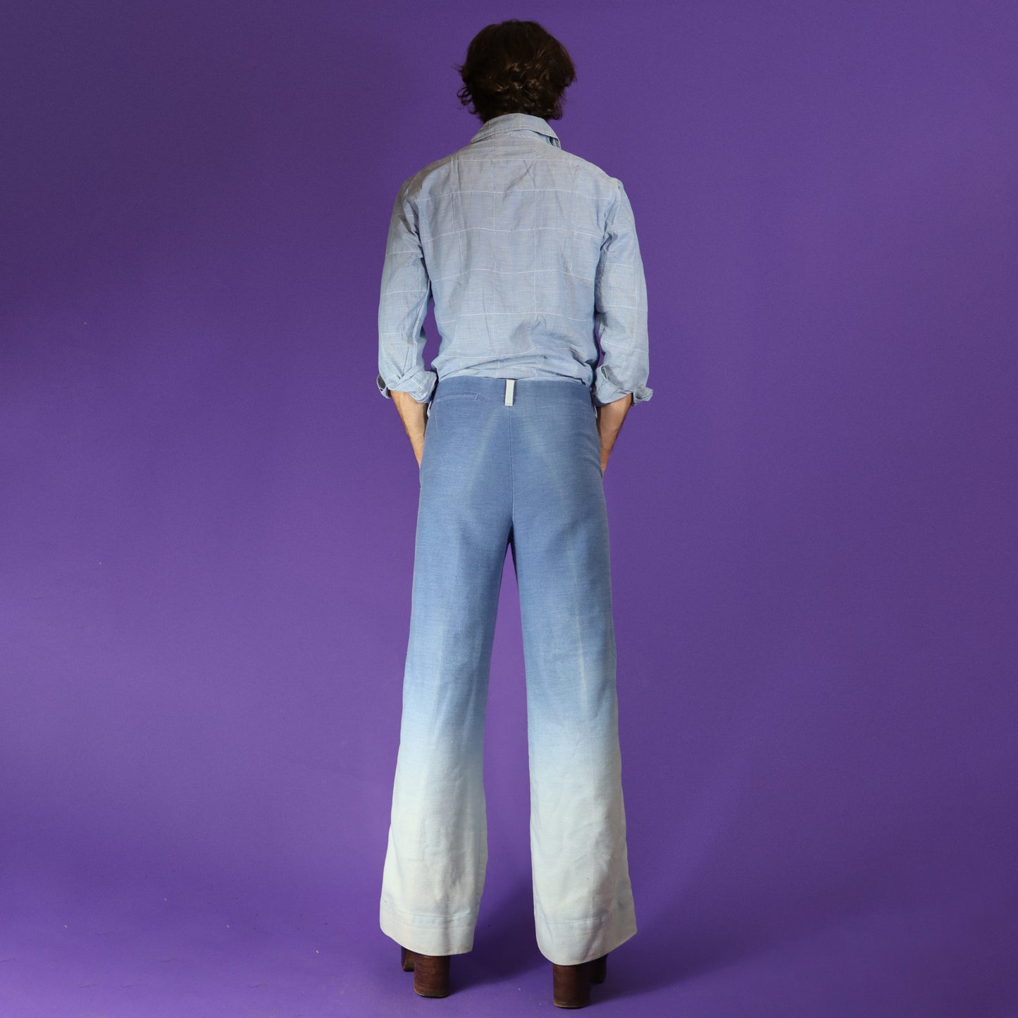 Vintage 1970s Ombré Gradient Brushed Cotton Denim Jeans Flares