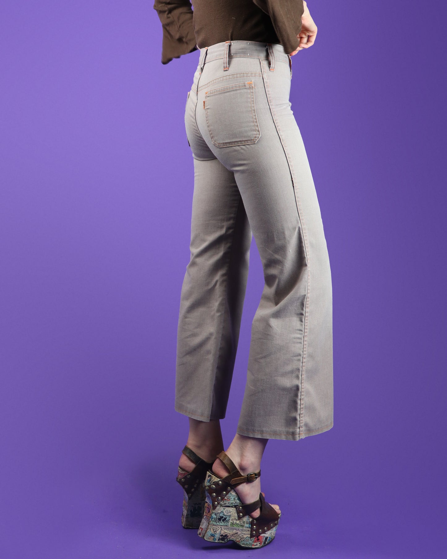 Vintage 1970s Levi's Orange Tab Washed Brown Cotton Flares