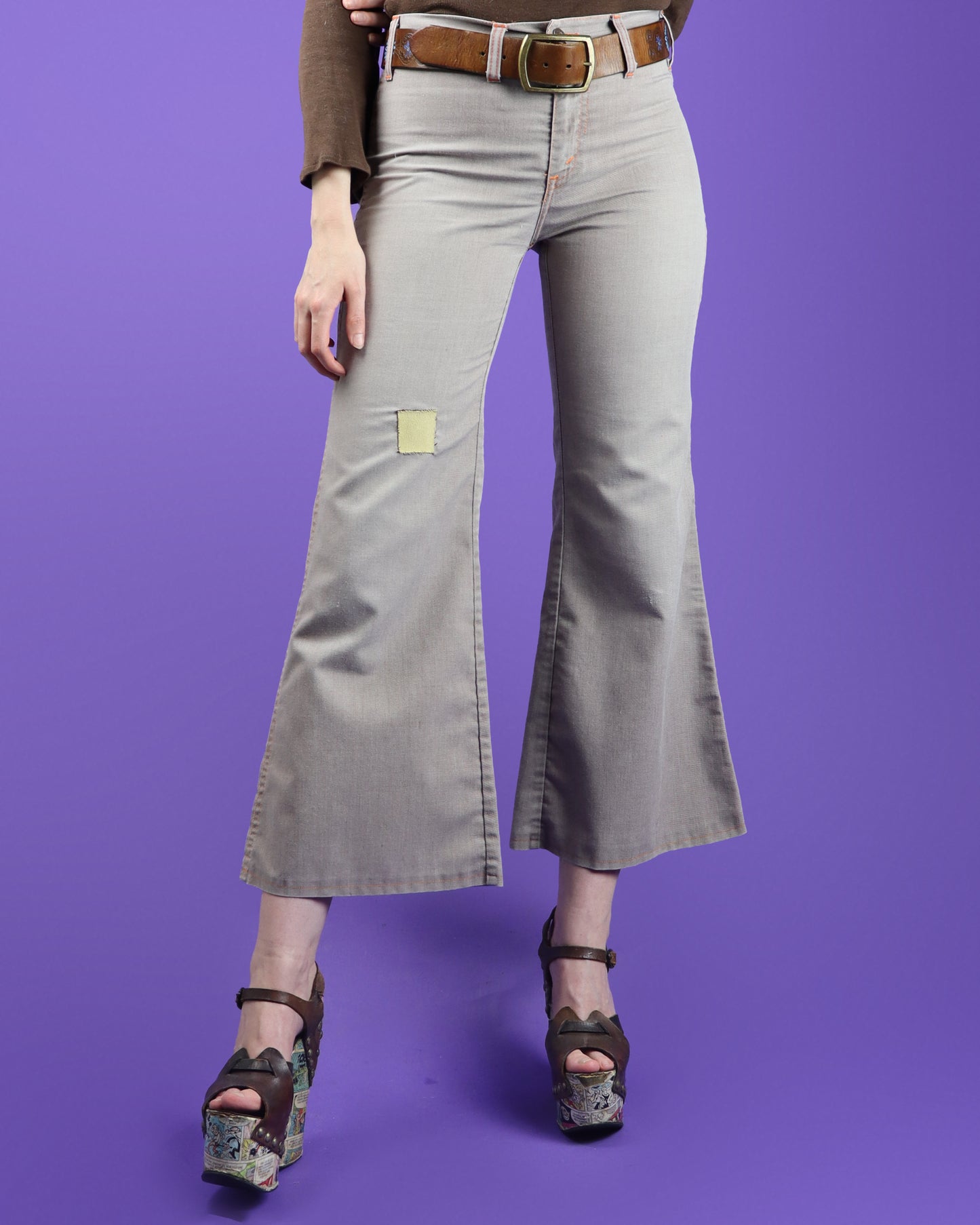 Vintage 1970s Levi's Orange Tab Washed Brown Cotton Flares