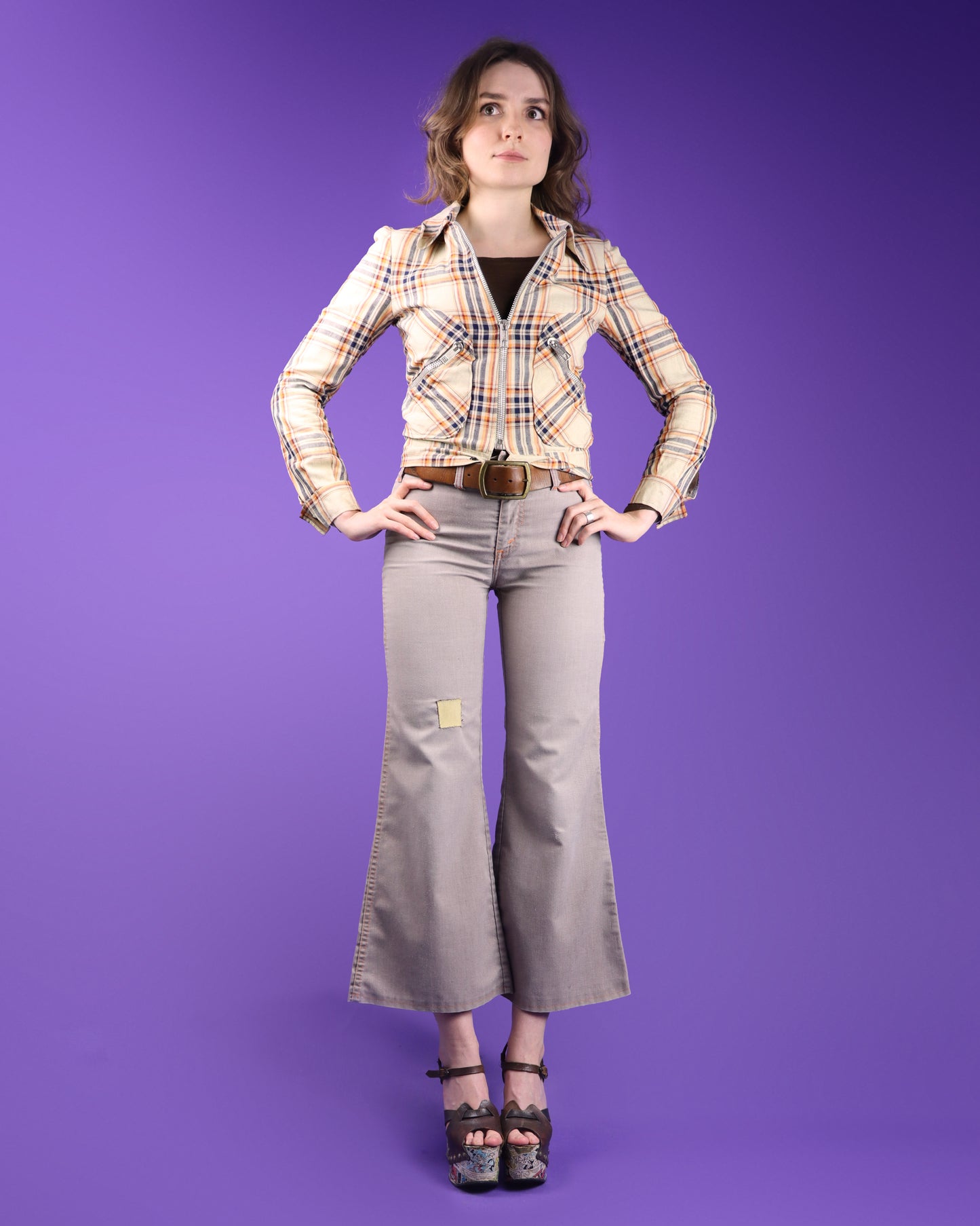 Vintage 1970s Glam Plaid Moto Jacket