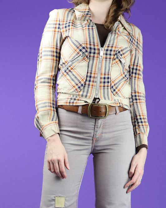 Vintage 1970s Glam Plaid Moto Jacket