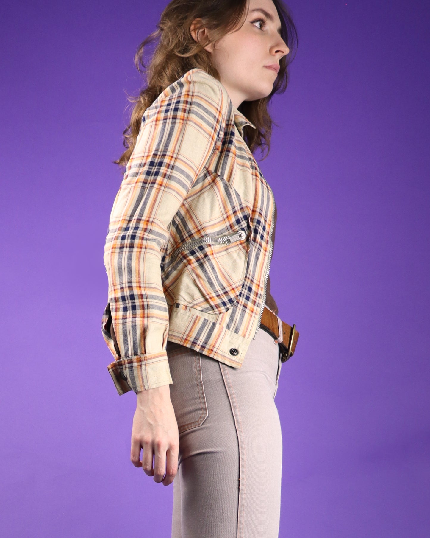 Vintage 1970s Glam Plaid Moto Jacket