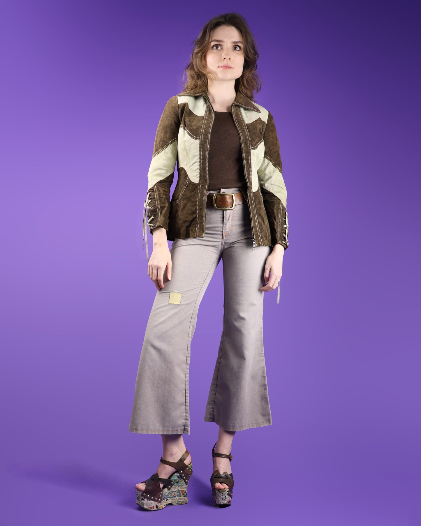 Vintage 1970s Roncelli Two Tone Suede Lace Up Sleeve Jacket