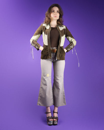 Vintage 1970s Roncelli Two Tone Suede Lace Up Sleeve Jacket