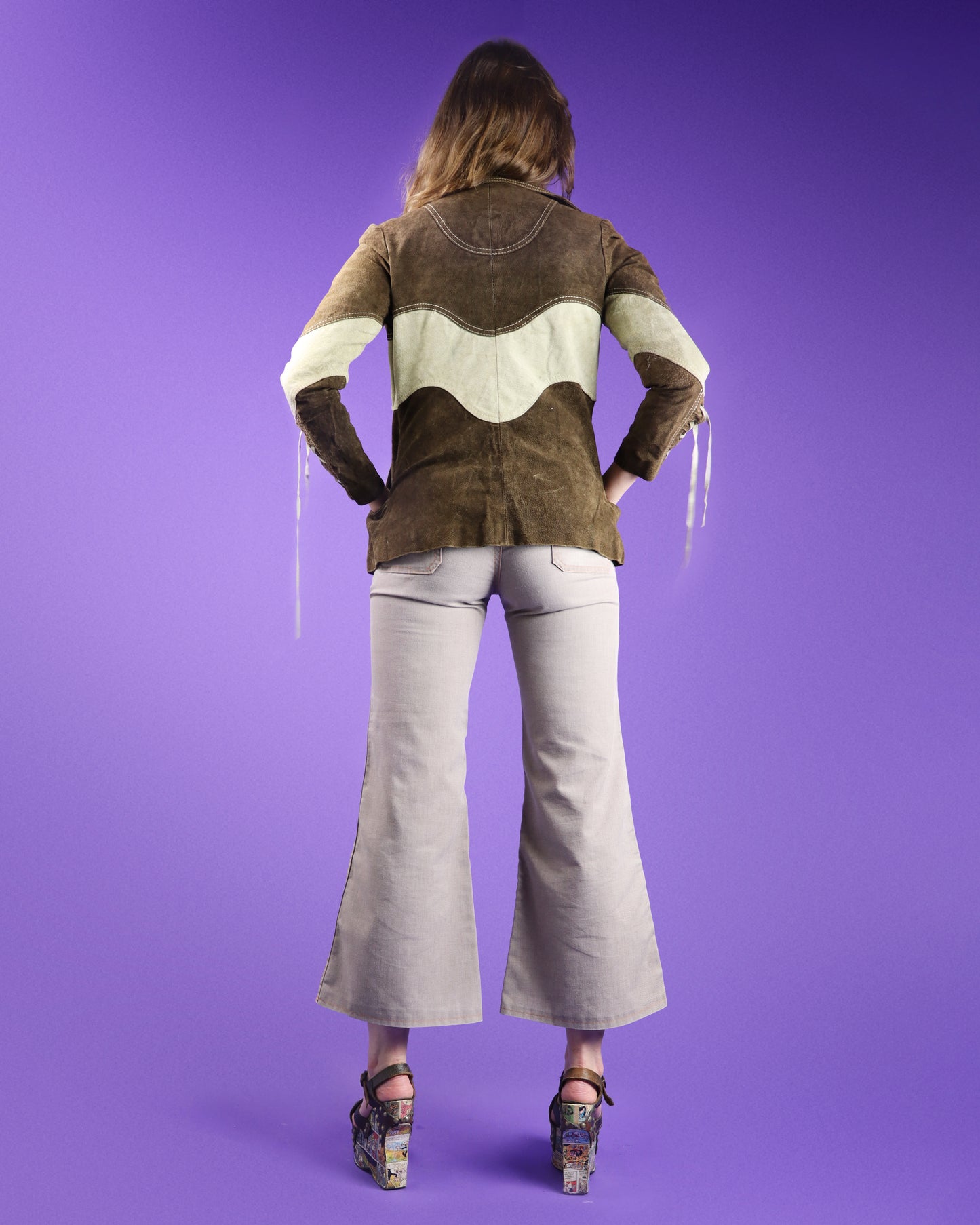 Vintage 1970s Roncelli Two Tone Suede Lace Up Sleeve Jacket