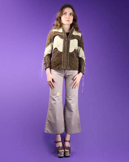 Vintage 1970s Roncelli Two Tone Suede Lace Up Sleeve Jacket