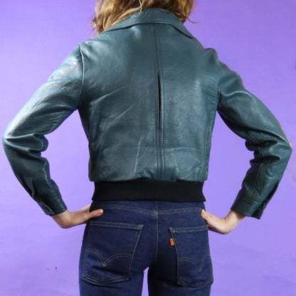 Vintage 1970s Teal Leather Bomber Jacket