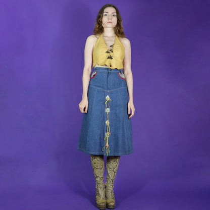 Vintage 1970s French Dressing Denim Hippie Skirt