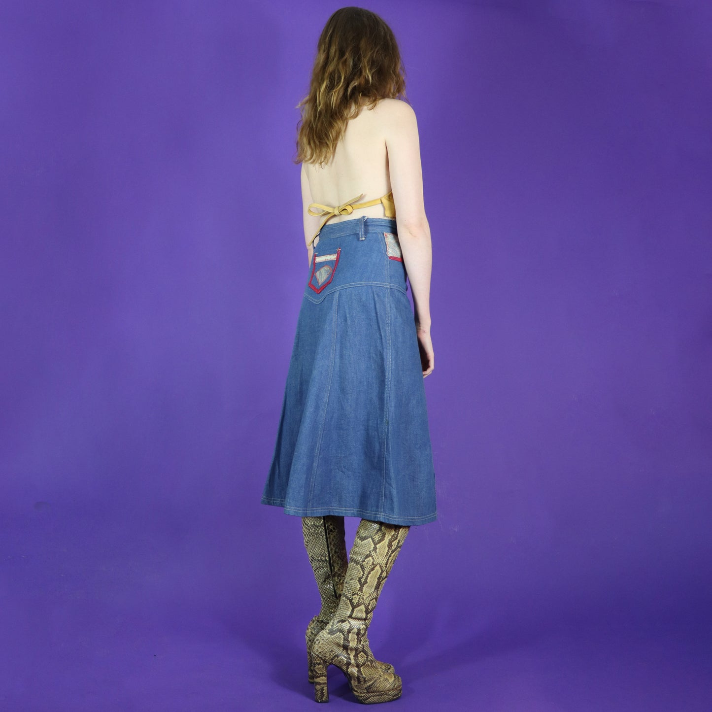 Vintage 1970s French Dressing Denim Hippie Skirt