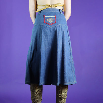 Vintage 1970s French Dressing Denim Hippie Skirt