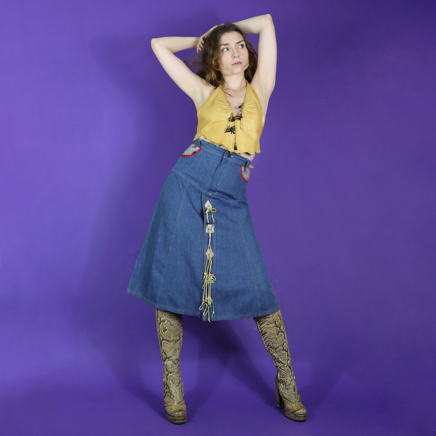 Vintage 1970s French Dressing Denim Hippie Skirt