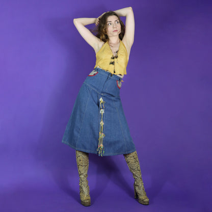 Vintage 1970s French Dressing Denim Hippie Skirt