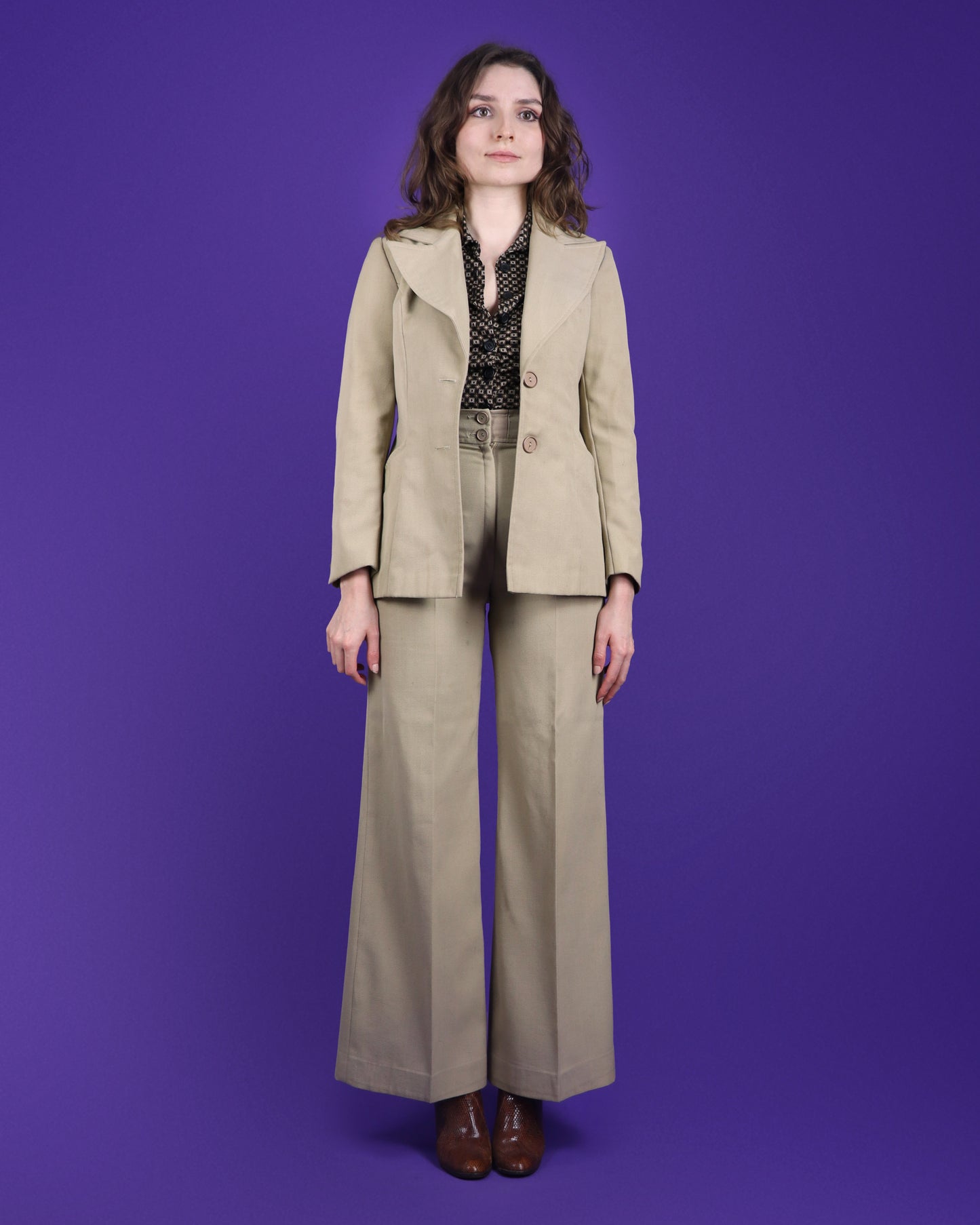 Vintage 1970s Beige Trouser Suit