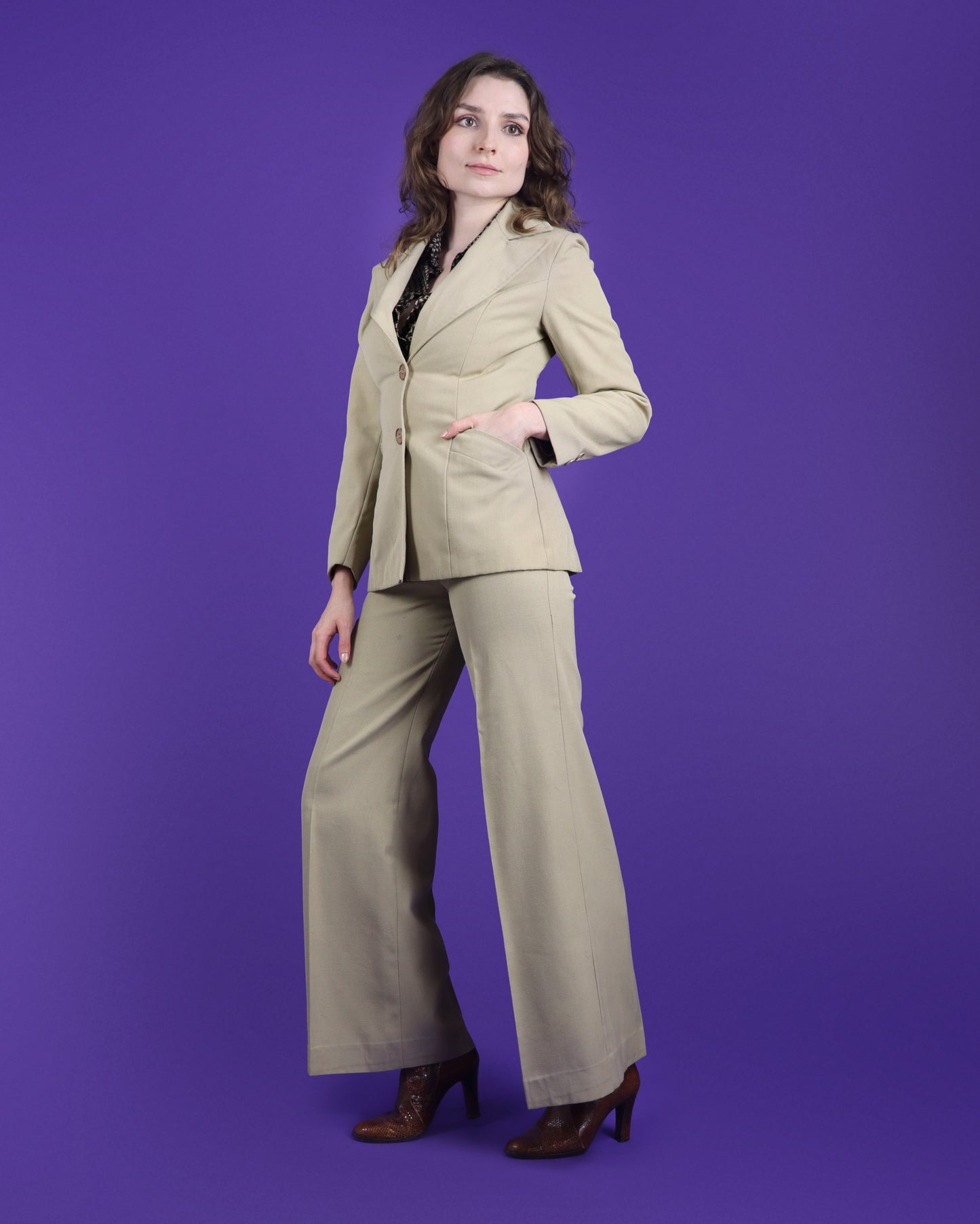 Vintage 1970s Beige Trouser Suit