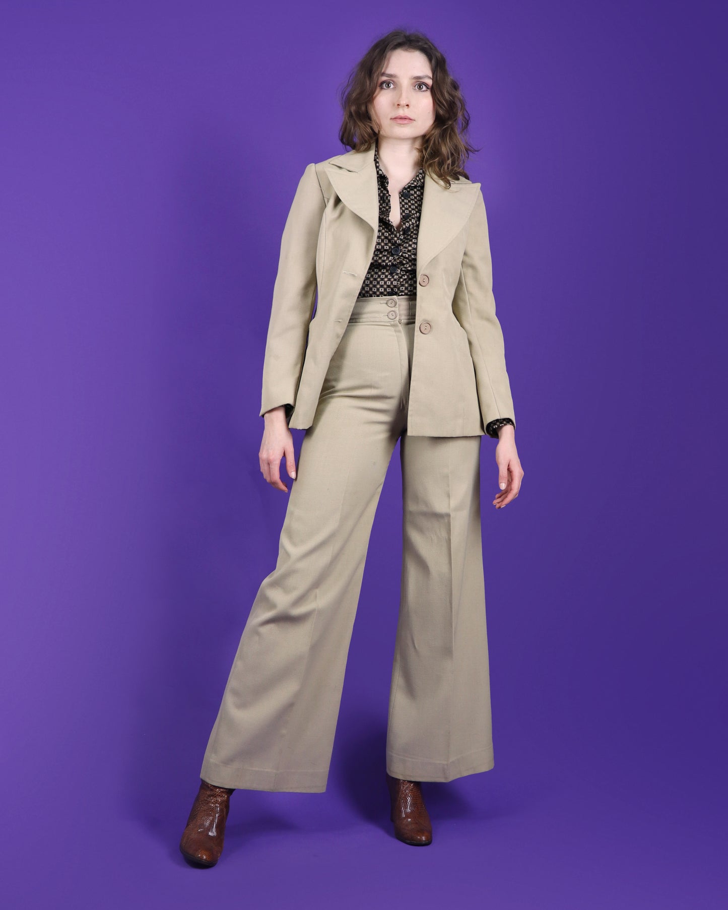 Vintage 1970s Beige Trouser Suit