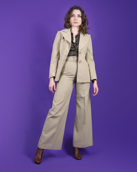 Vintage 1970s Beige Trouser Suit