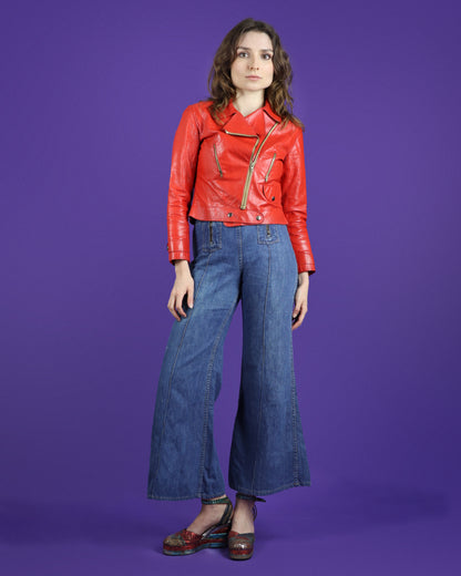 Vintage 1960s Red Leather Biker Jacket