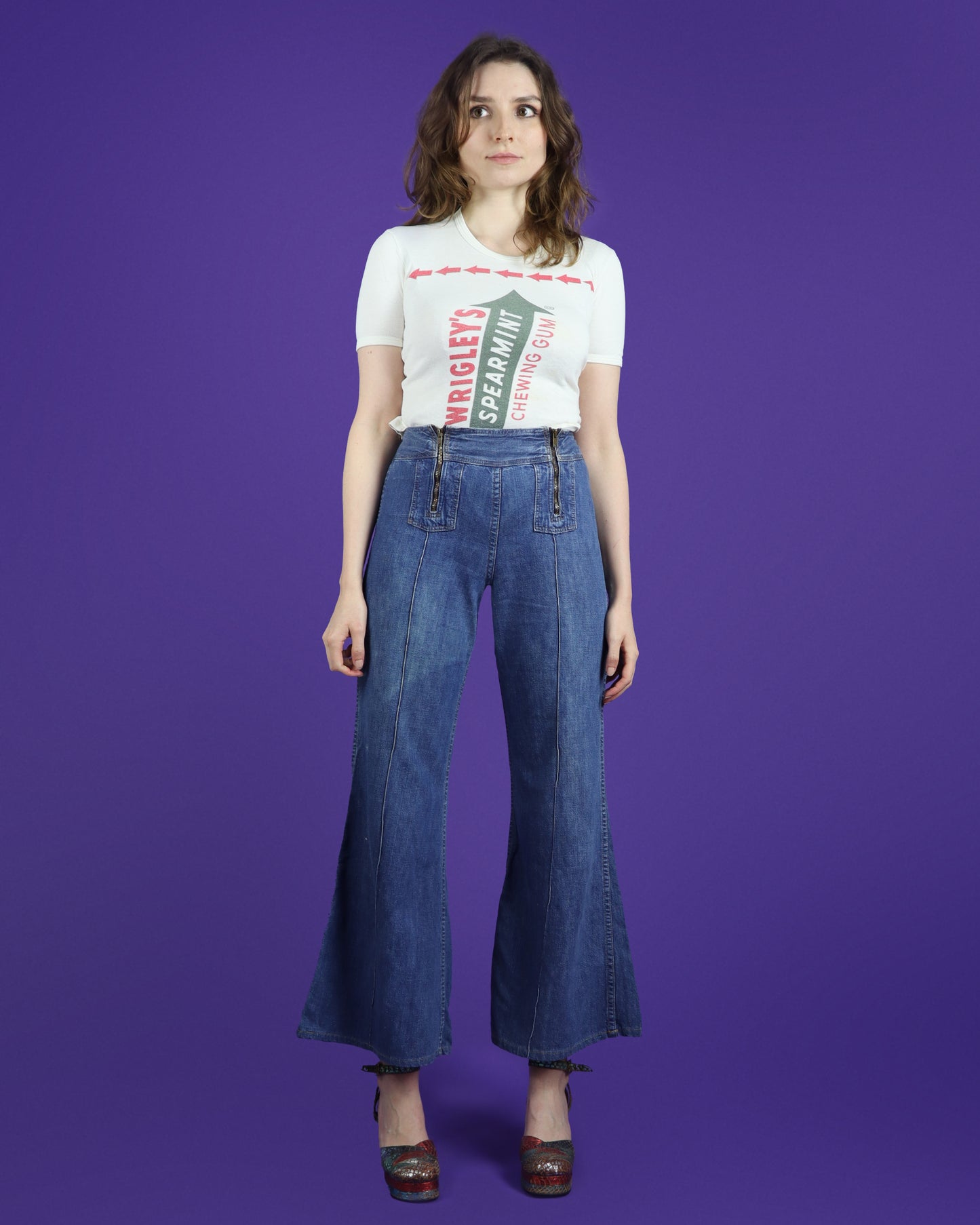 Vintage 1970s Maverick Double Zipper Denim Flares
