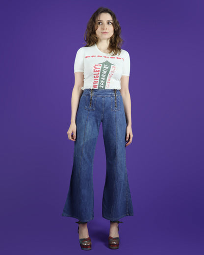 Vintage 1970s Maverick Double Zipper Denim Flares