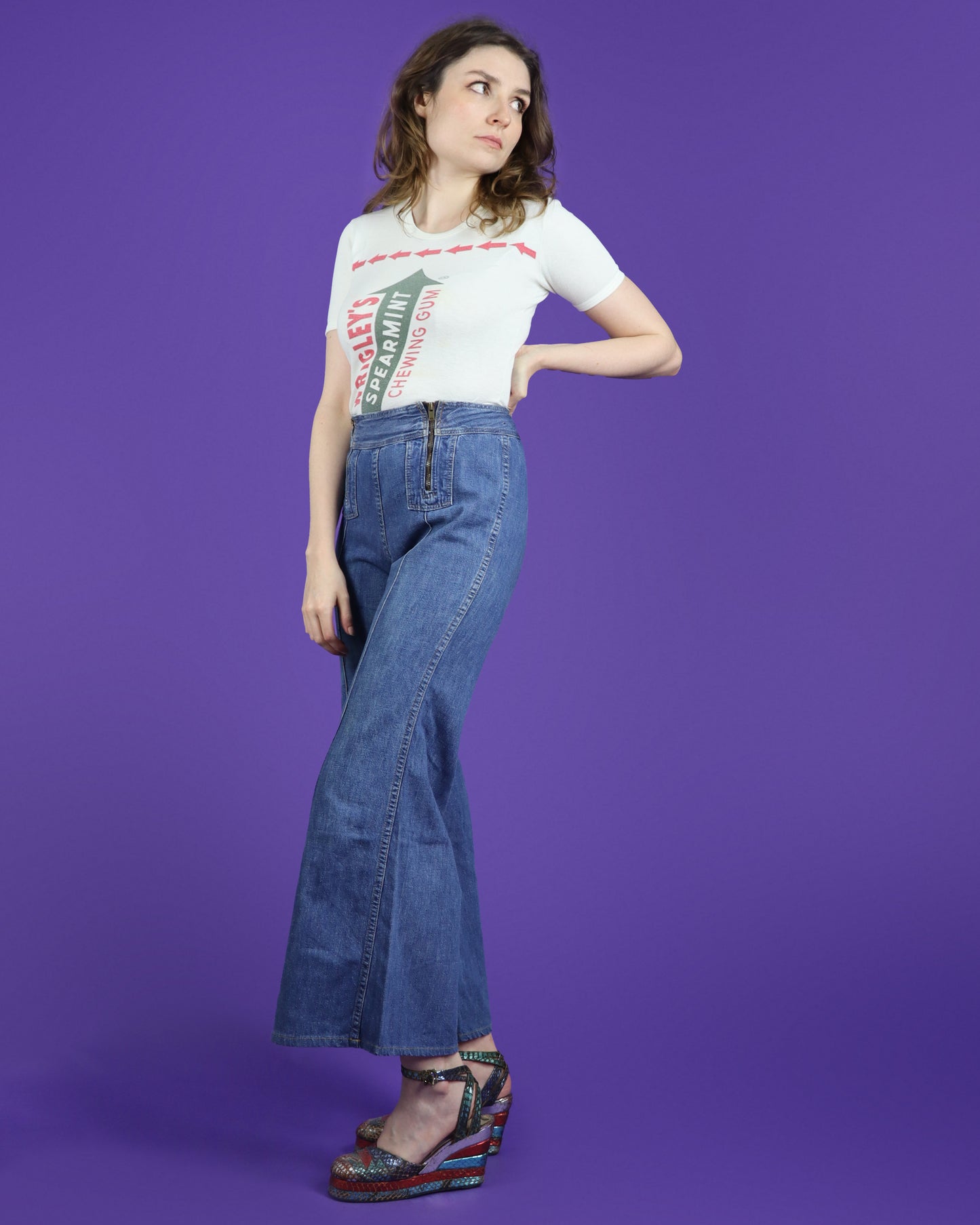 Vintage 1970s Maverick Double Zipper Denim Flares