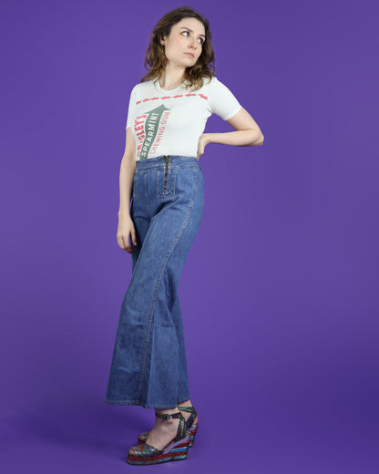 Vintage 1970s Maverick Double Zipper Denim Flares