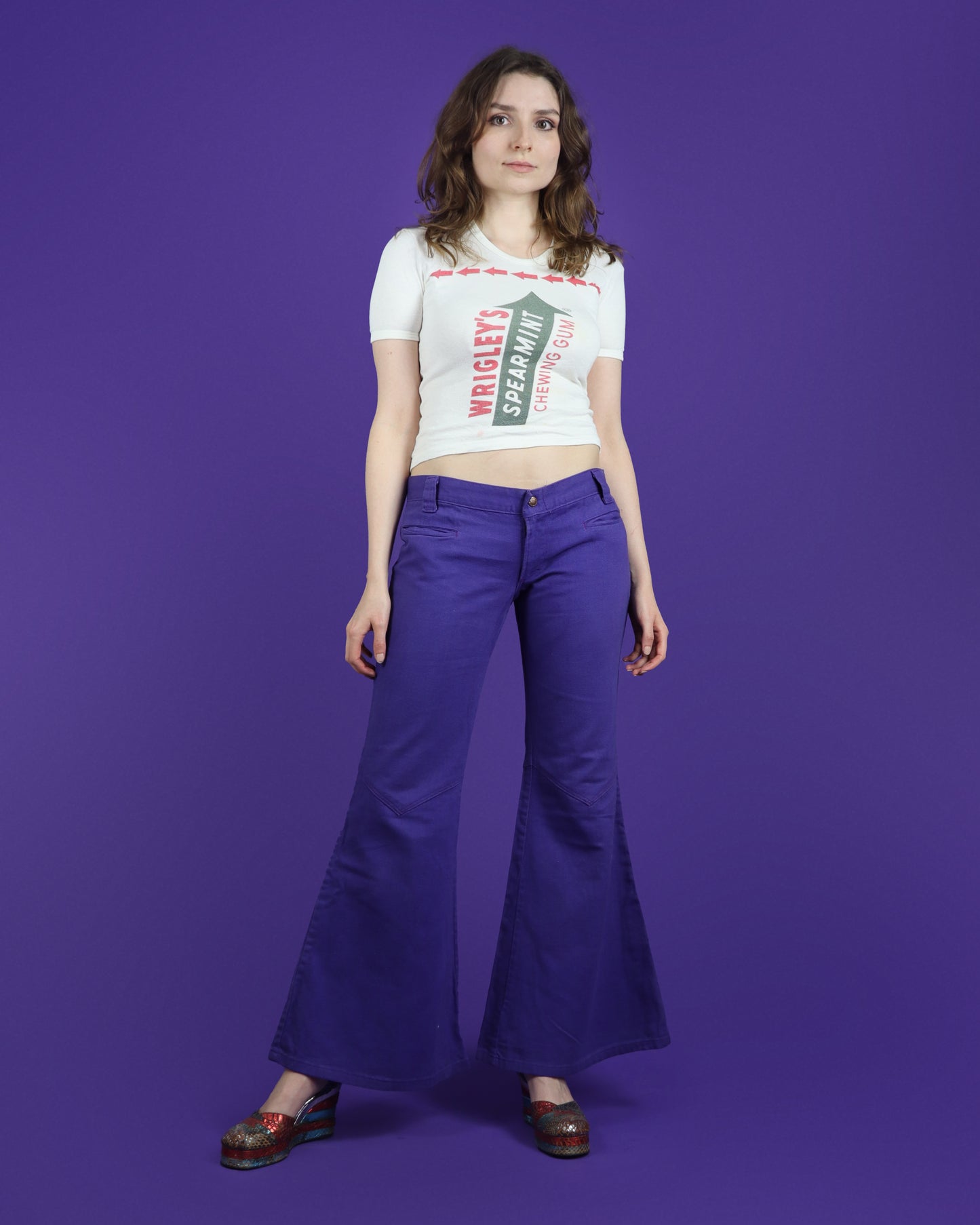 Vintage 1970s Low Rise Purple Denim Flares