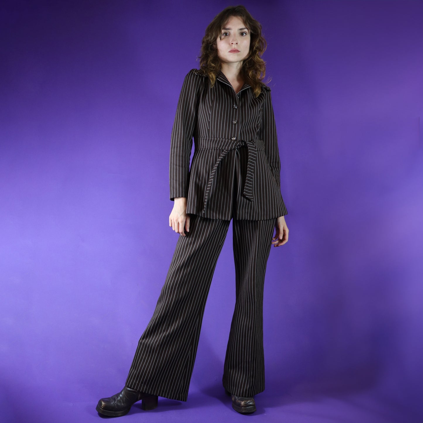 Vintage 1970s Brown Pinstripe Pantsuit Leisure Suit