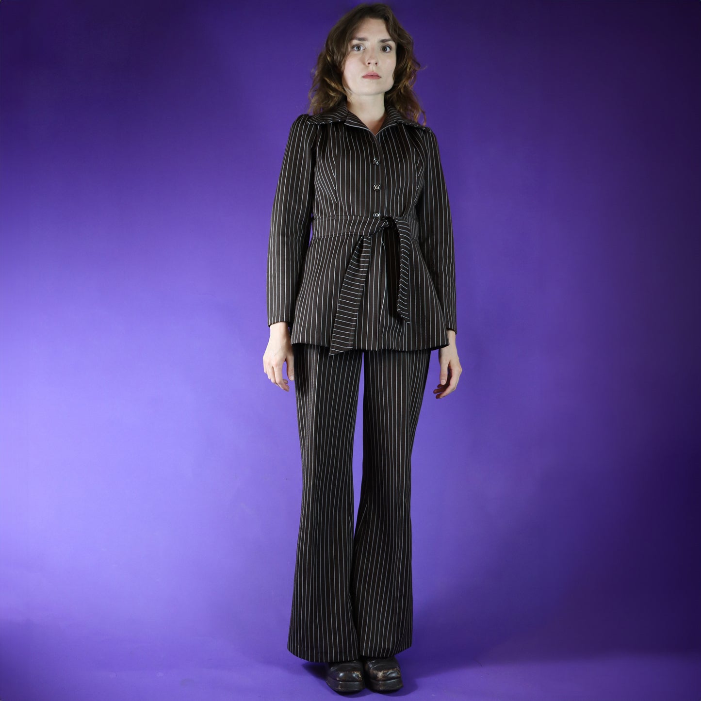 Vintage 1970s Brown Pinstripe Pantsuit Leisure Suit